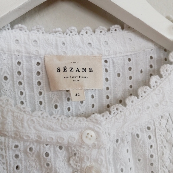 Sezane Marinette Shirt Eyelet Lace Organic Cotton 42 - Picture 6 of 15